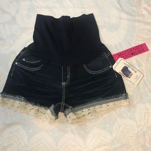 Maternity Lace Shorts Blue Savvy Full Panel Jean
